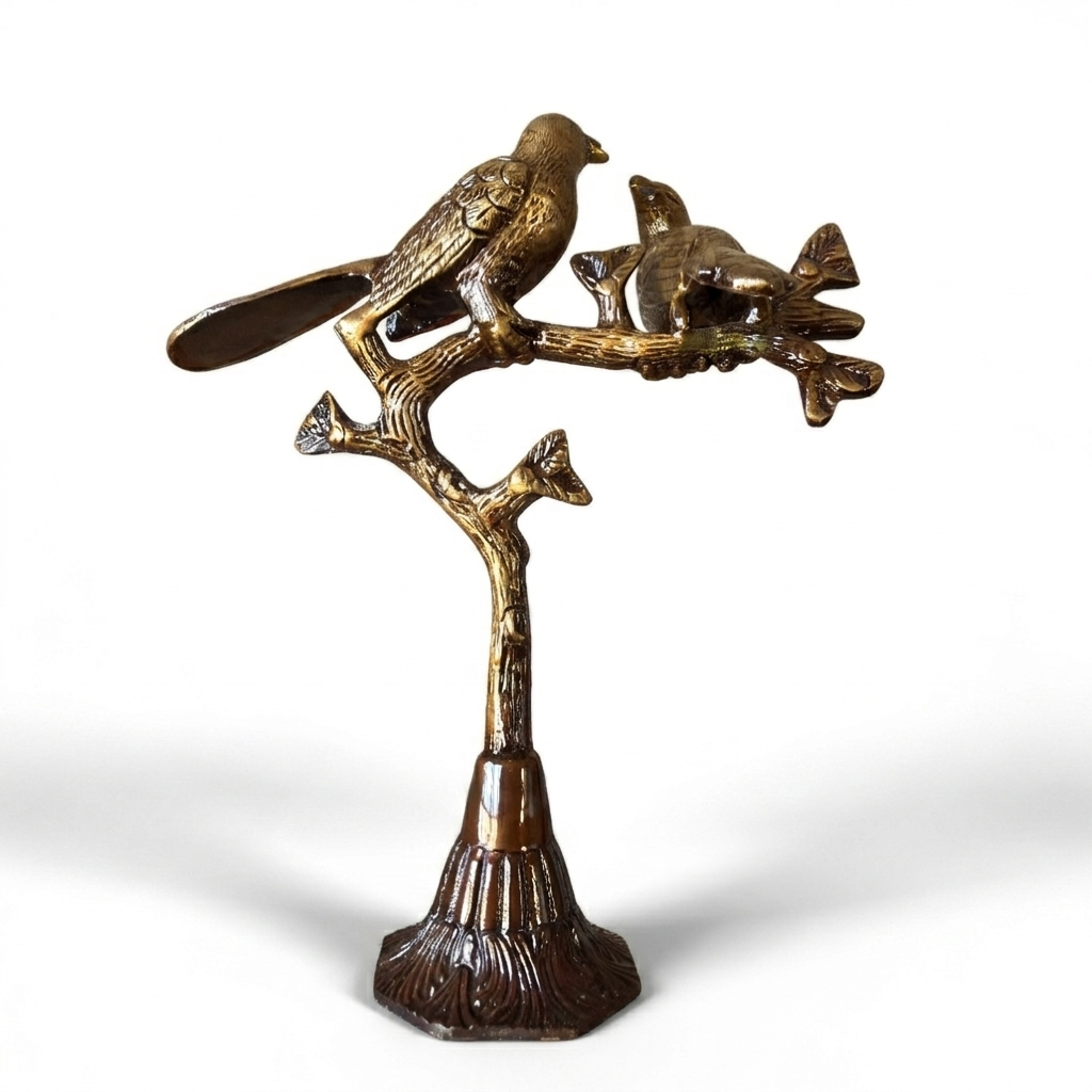 Svarn Studio Handcrafted Brass Love Birds on Tree Showpiece — 10 Inch Decorative Figurine for Home Décor, Gold Finish, 1.07 Kg