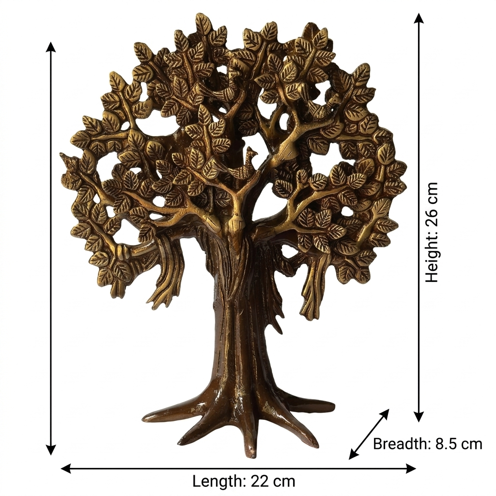 Svarn Studio Brass Kalpavriksha | Wish-Fulfilling Tree | Antique Gold Showpiece, Height 10.5 inch Premium Collection