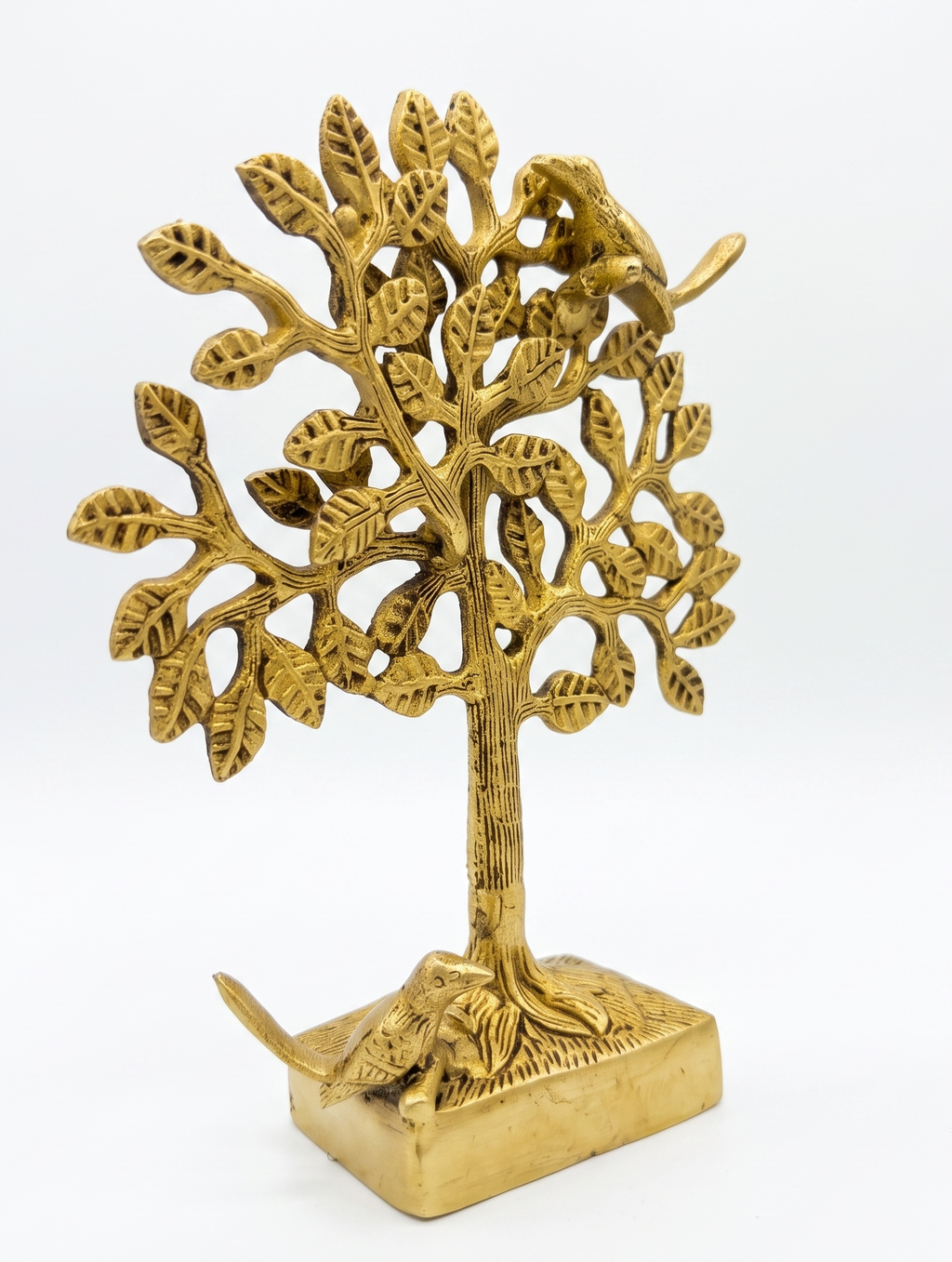 Svarn Studio Brass Tree with Stand - Back view showing root detailing on base