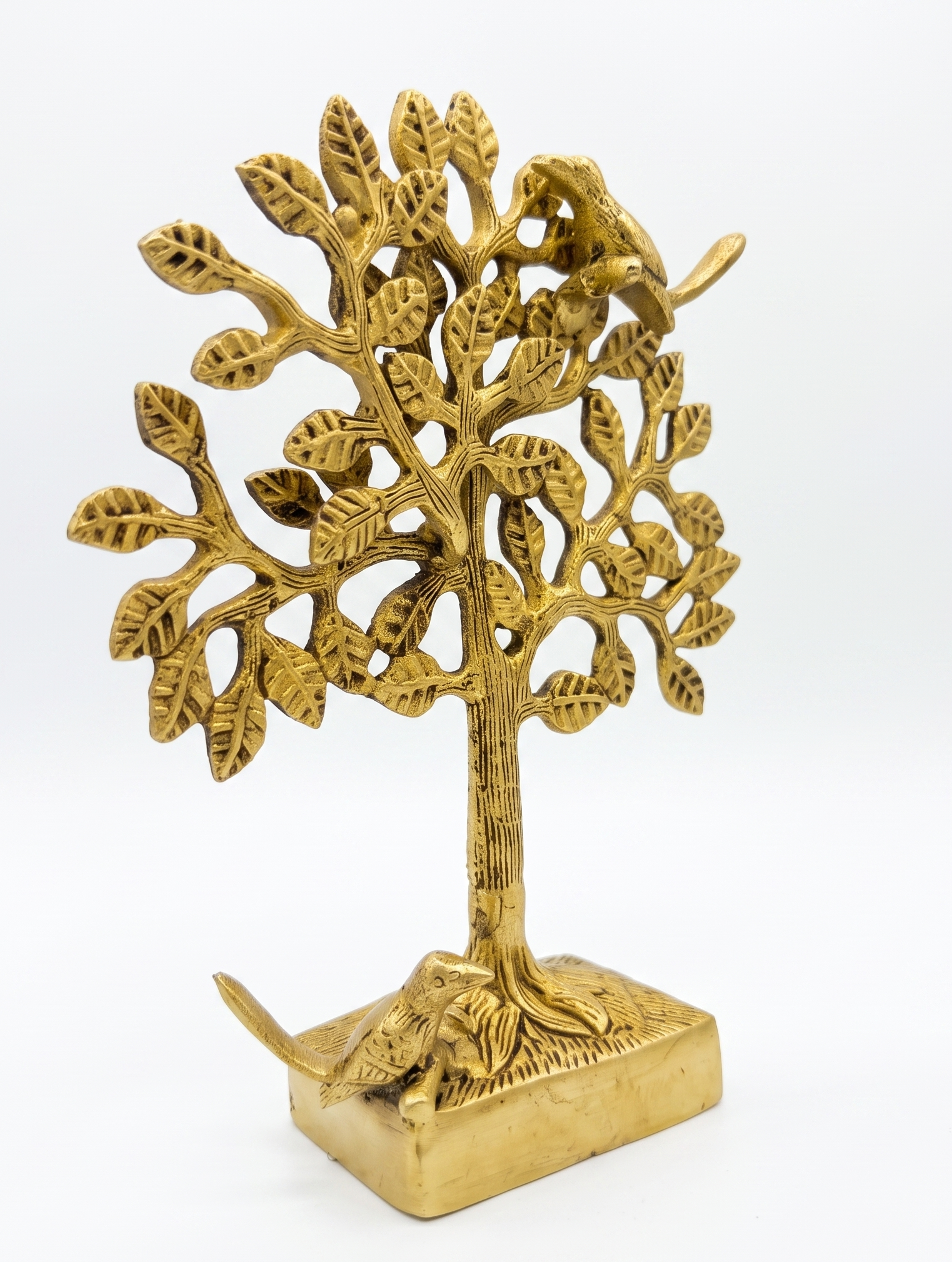 Svarn Studio Brass Tree with Stand - Back view showing root detailing on base