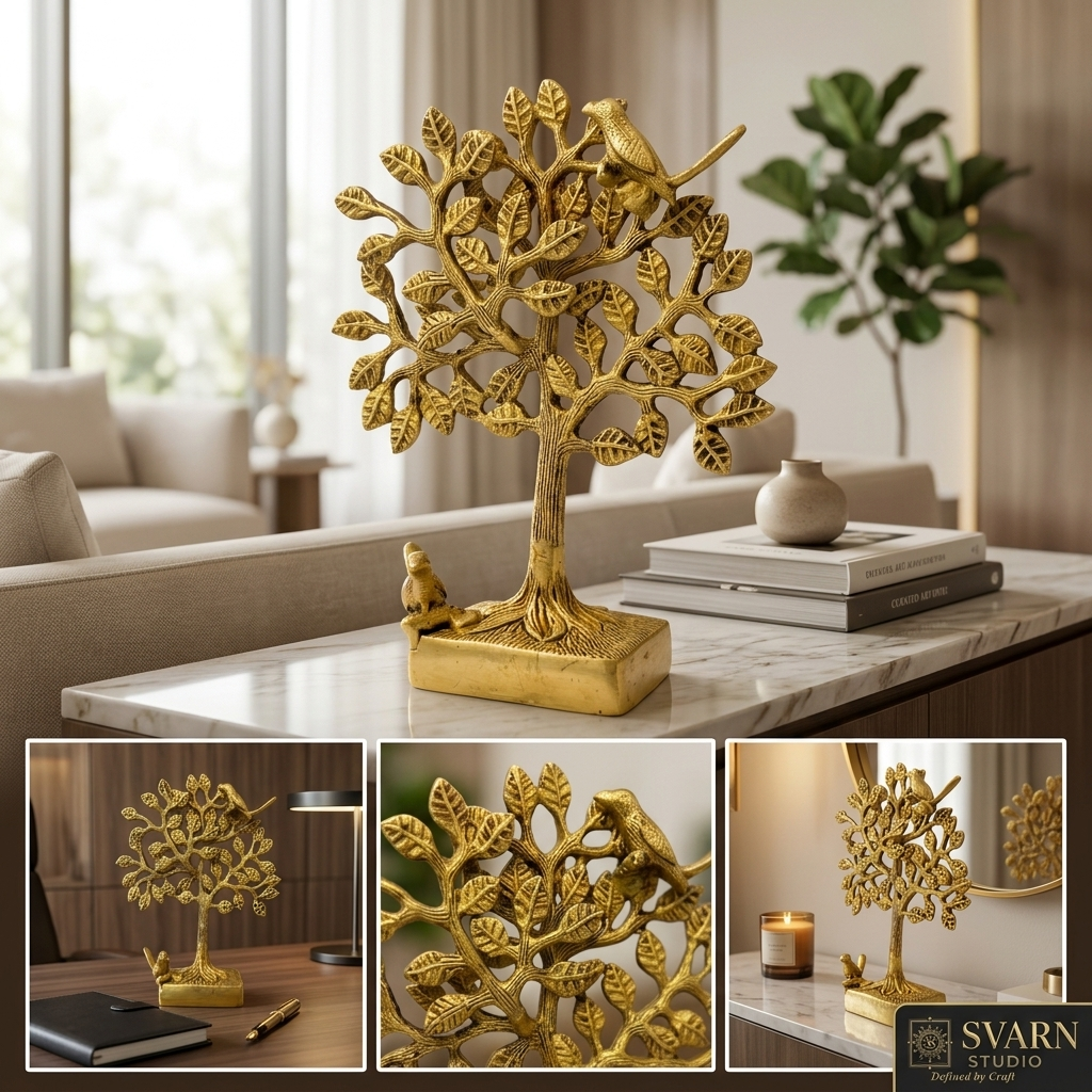 Svarn Studio Brass Tree with Stand - Front view on white background