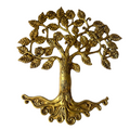 Svarn Studio Brass Tree of Life Wall Decor - Living Room lifestyle on dark wood panelled feature wall with warm cove lighting, marble console, white vases and Svarn Studio books