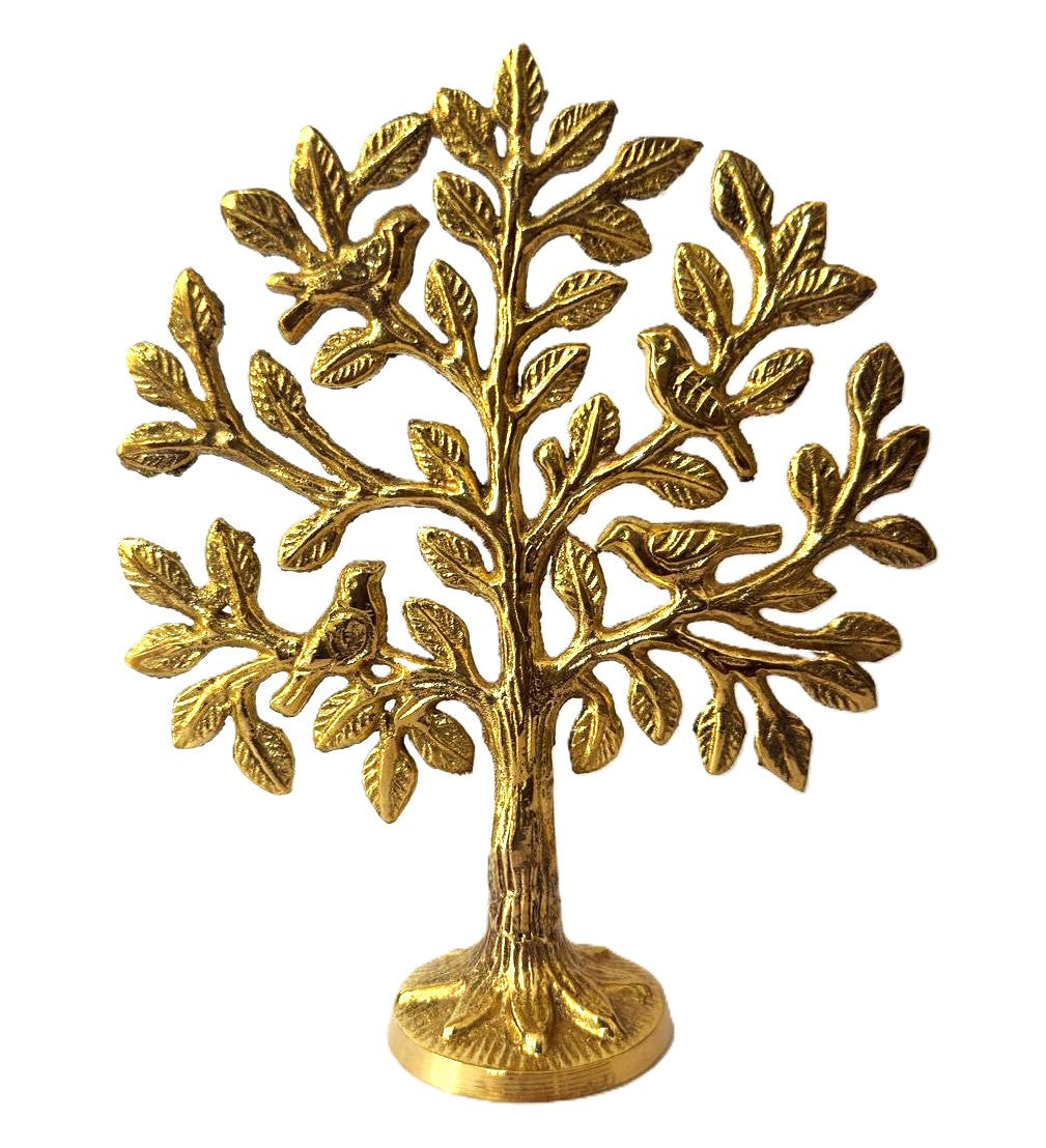 Svarn Studio Brass Tree of Life Tabletop Showpiece Gold Finish - Lifestyle on Marble Counter