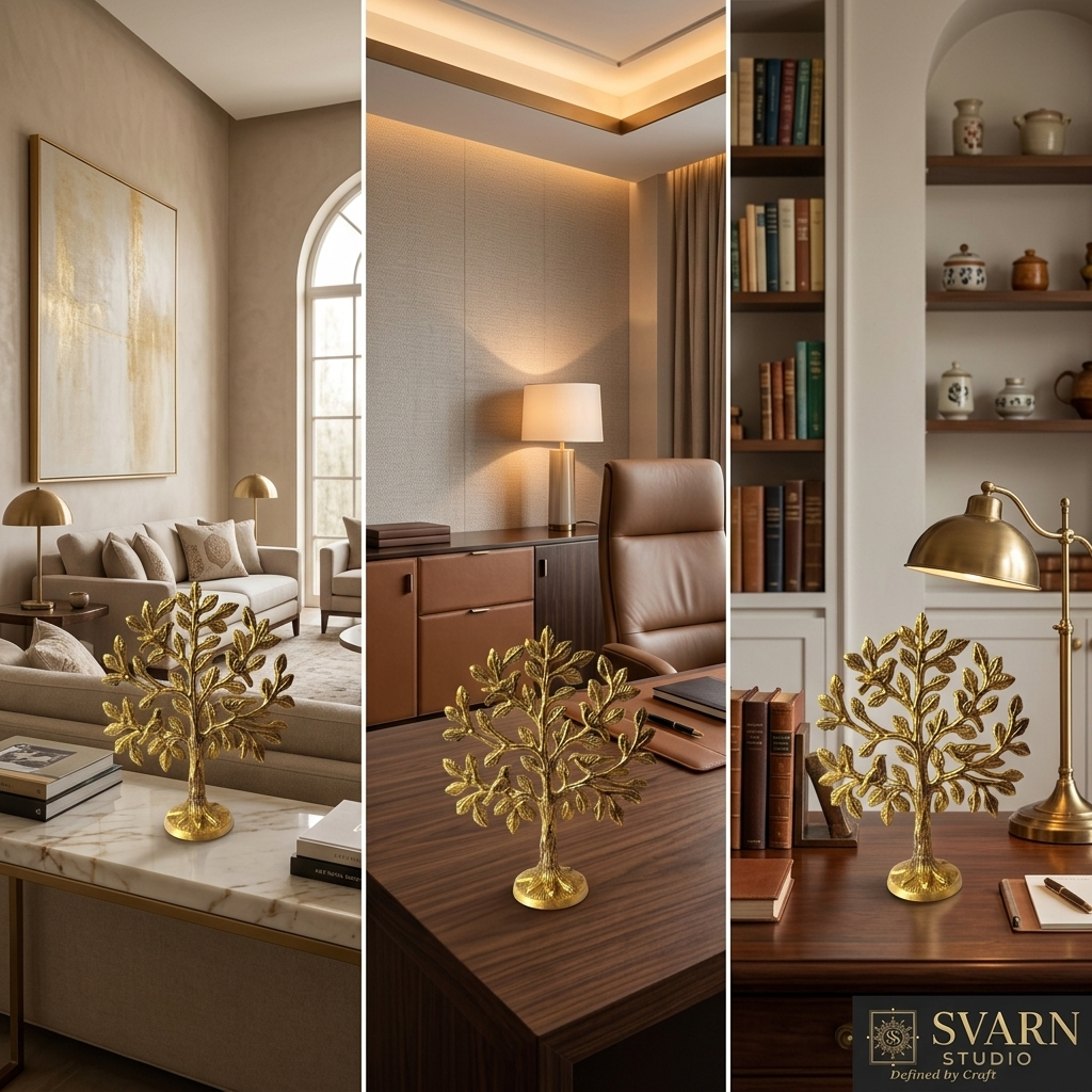 Svarn Studio Brass Tree of Life - Lifestyle in Living Room, Executive Office and Study Desk