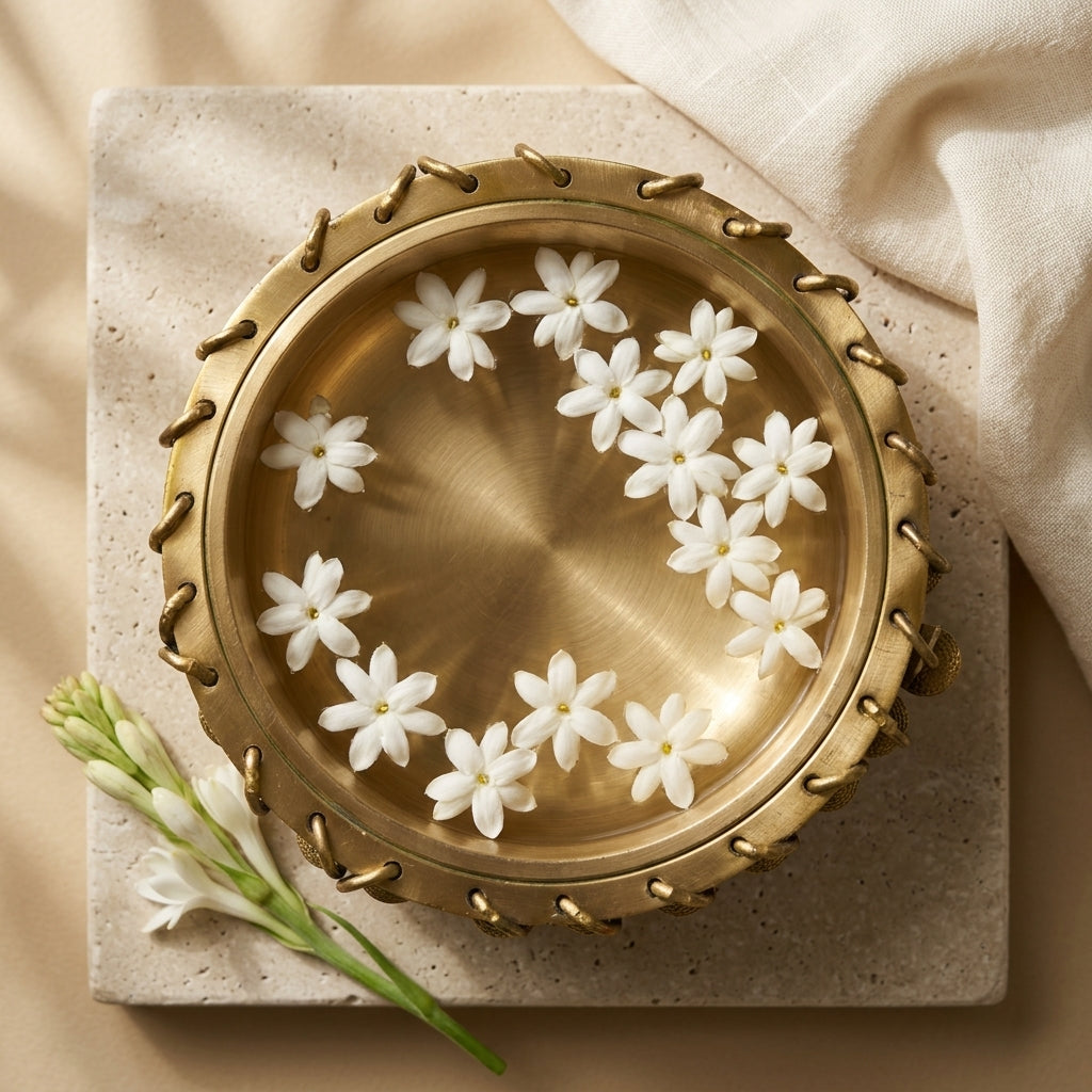 Svarn Studio Brass Urli with Ghungroo Bells | Gold Finish | Floating Flower Bowl
