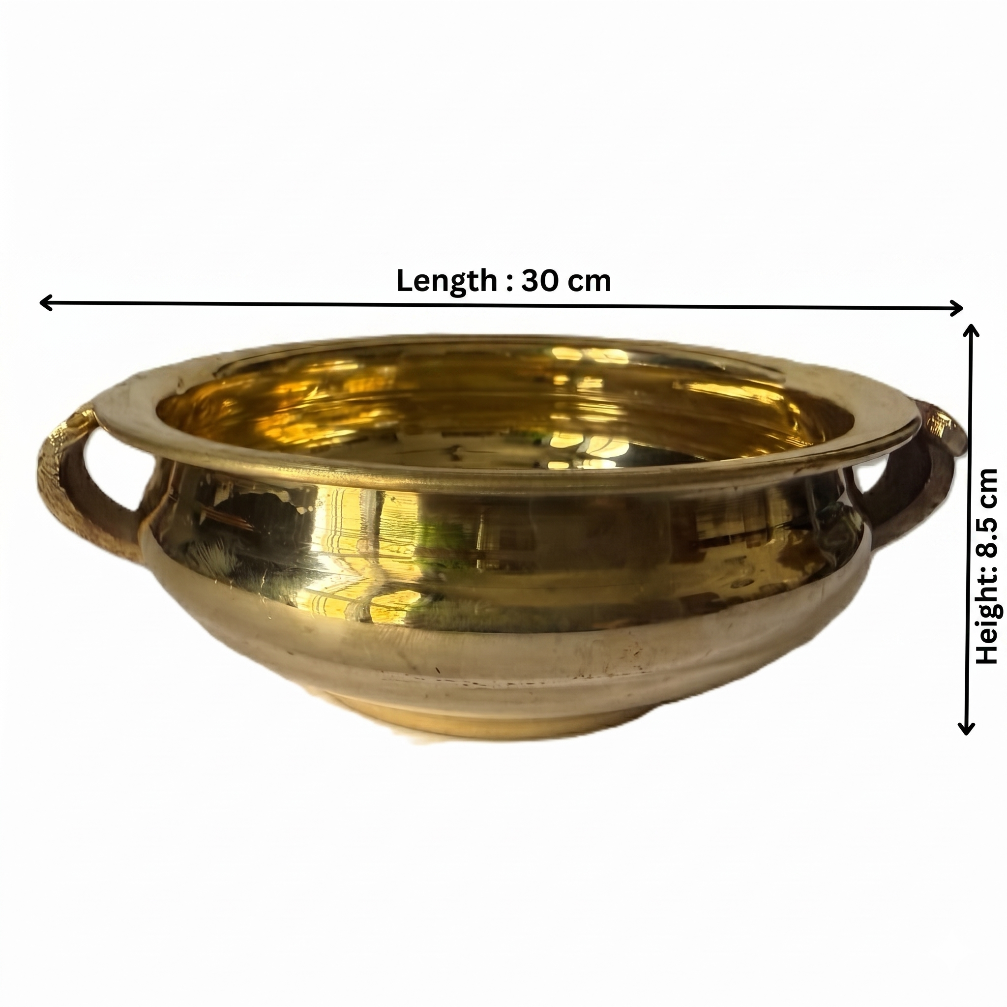Svarn Studio Brass Urli Bowl, Traditional Kerala Style, Mirror Polish Finish, with Handles, 18.5 x 6 cm, for Home Décor & Puja Room