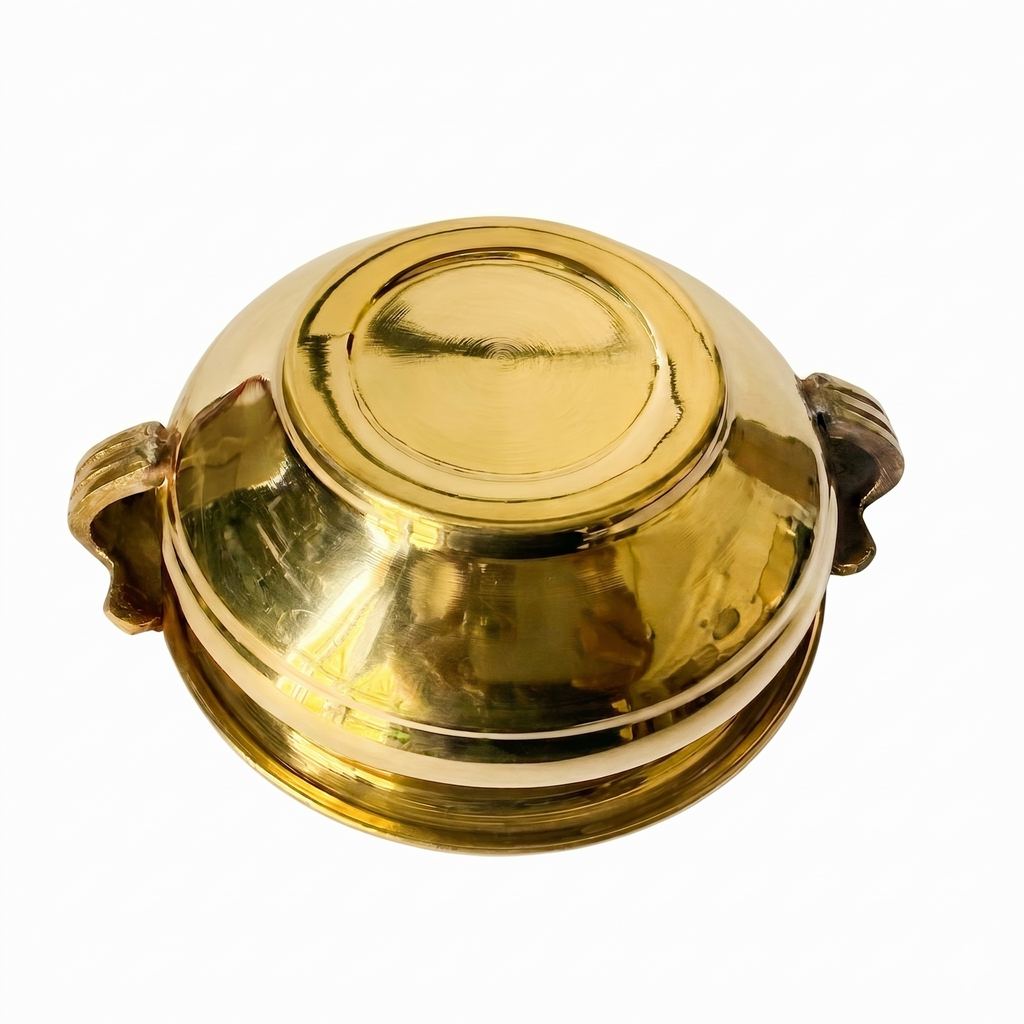 Svarn Studio Brass Urli Bowl, Traditional Kerala Style, Mirror Polish Finish, with Handles, 18.5 x 6 cm, for Home Décor & Puja Room