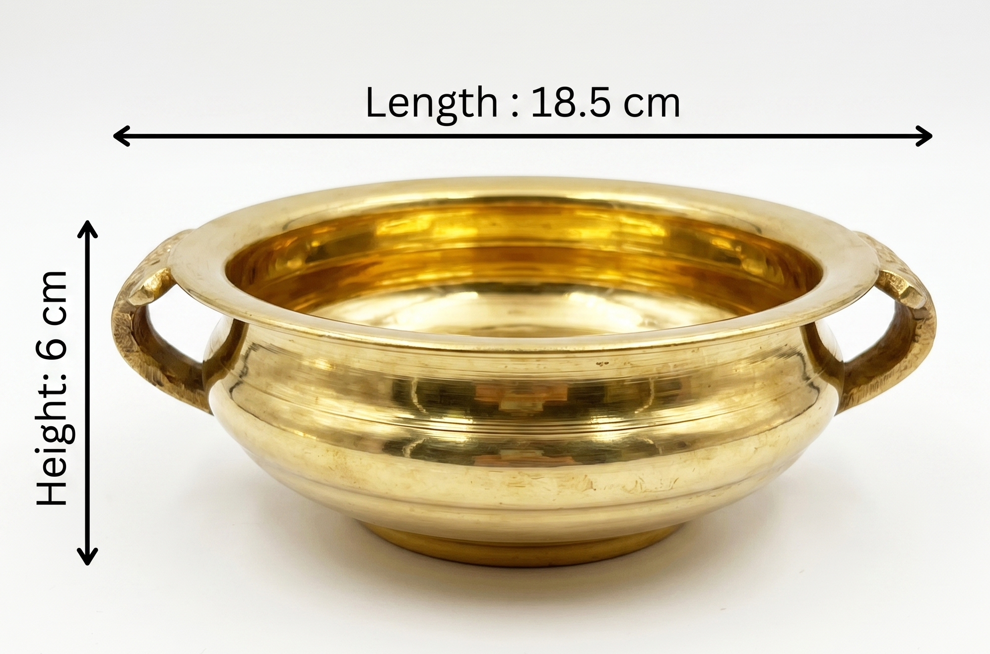 Svarn Studio Brass Urli Bowl, Traditional Kerala Style, Mirror Polish Finish, with Handles, 18.5 x 6 cm, for Home Décor & Puja Room