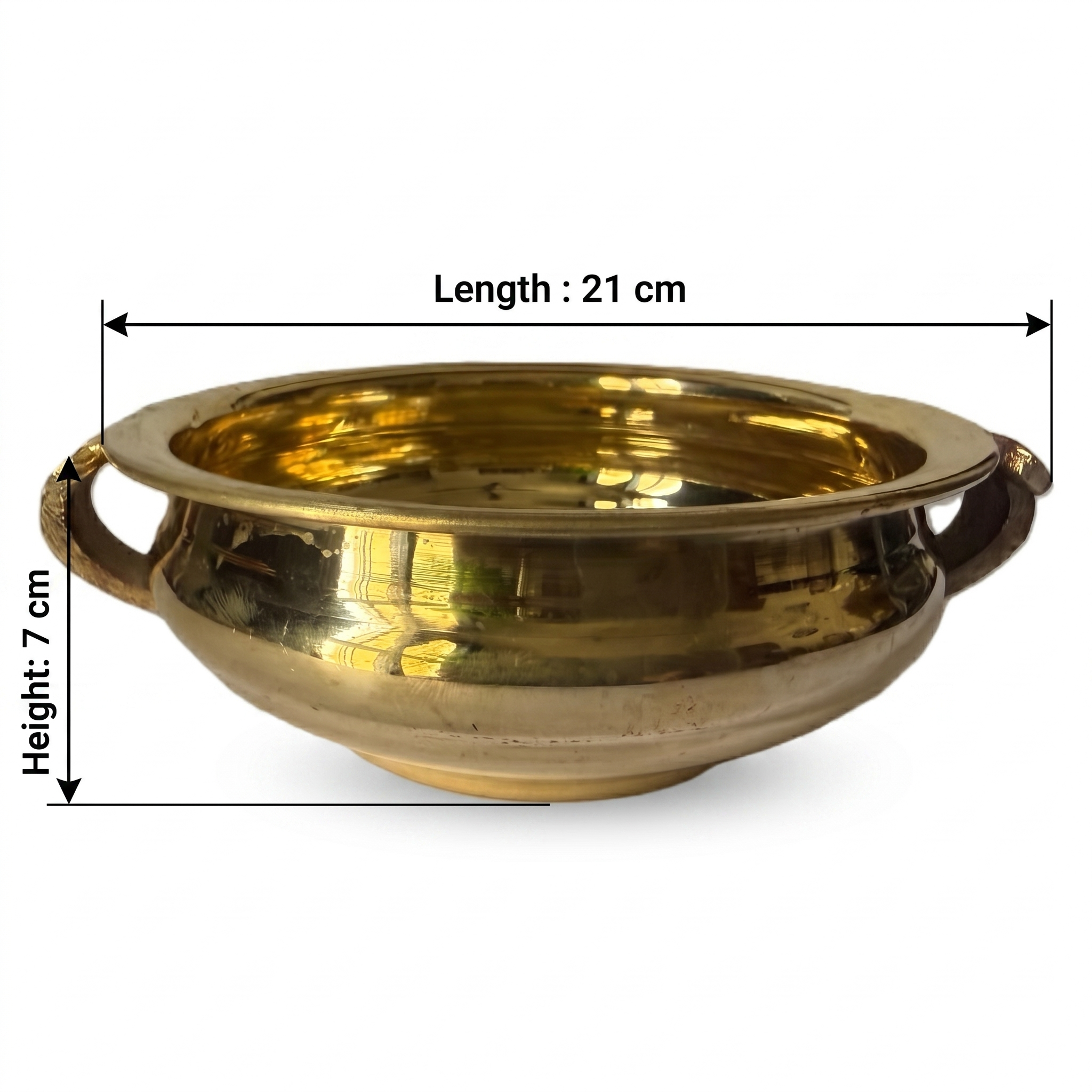 Svarn Studio Brass Urli Bowl, Traditional Kerala Style, Mirror Polish Finish, with Handles, 18.5 x 6 cm, for Home Décor & Puja Room