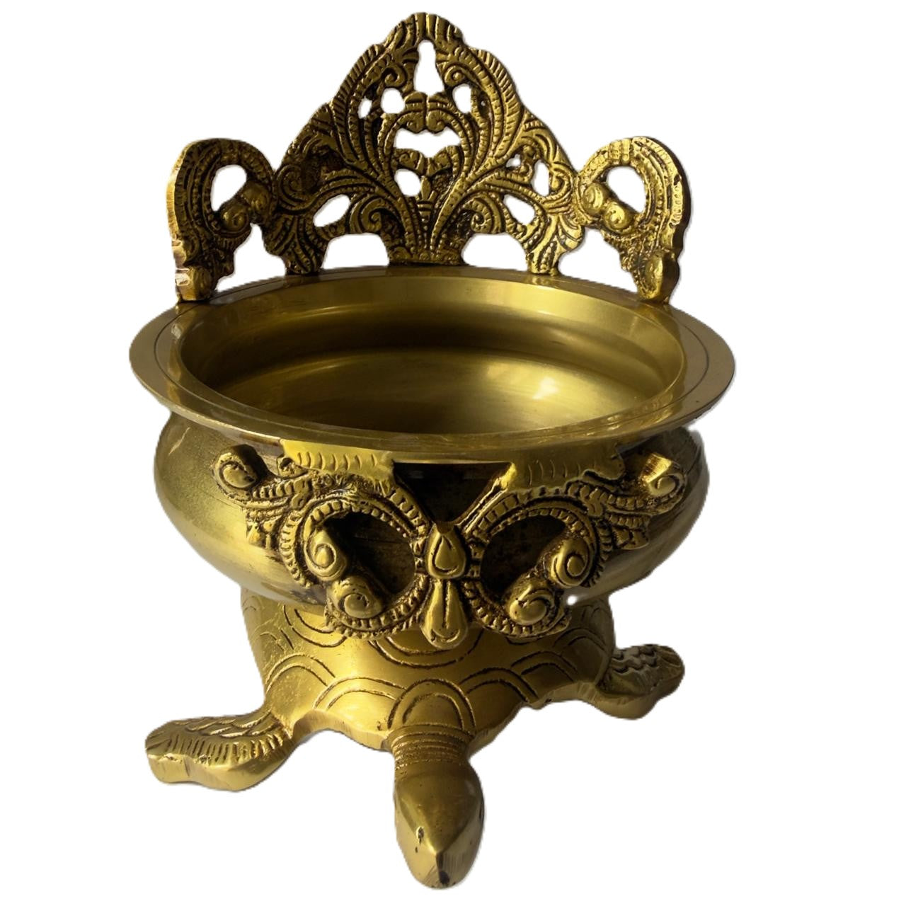 Svarn Studio Brass Designer Urli with Tortoise Base | Vastu Yantra | Antique Gold | 22 cm