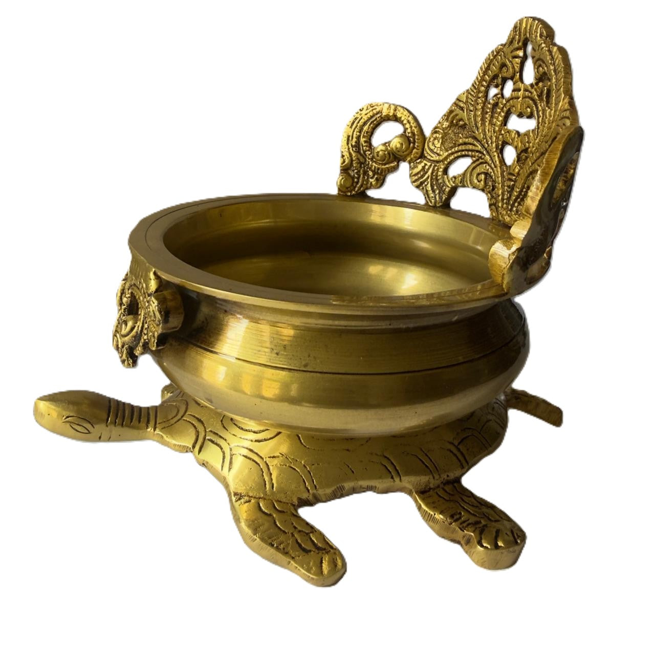 Svarn Studio Brass Designer Urli with Tortoise Base | Vastu Yantra | Antique Gold | 22 cm