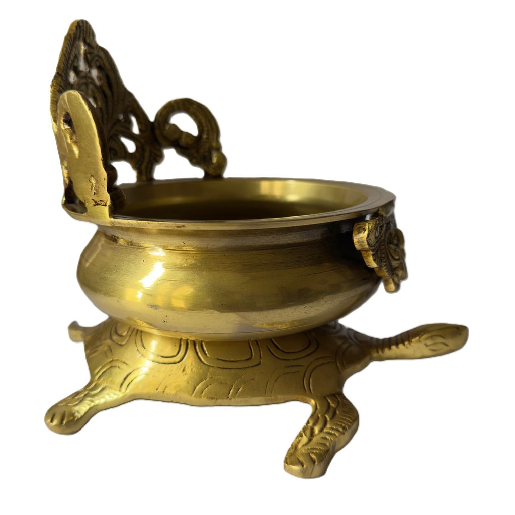 Svarn Studio Brass Designer Urli with Tortoise Base | Vastu Yantra | Antique Gold | 22 cm