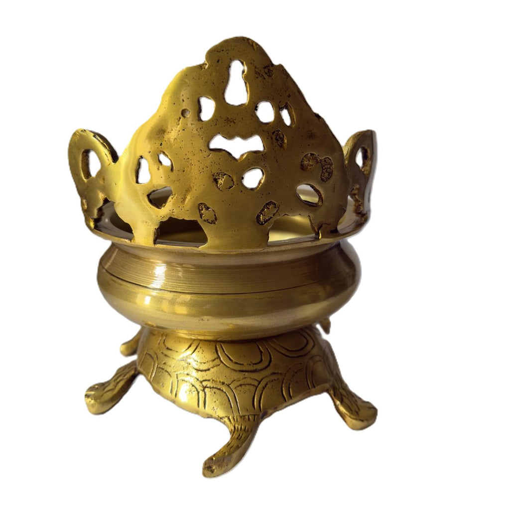 Svarn Studio Brass Designer Urli with Tortoise Base | Vastu Yantra | Antique Gold | 22 cm