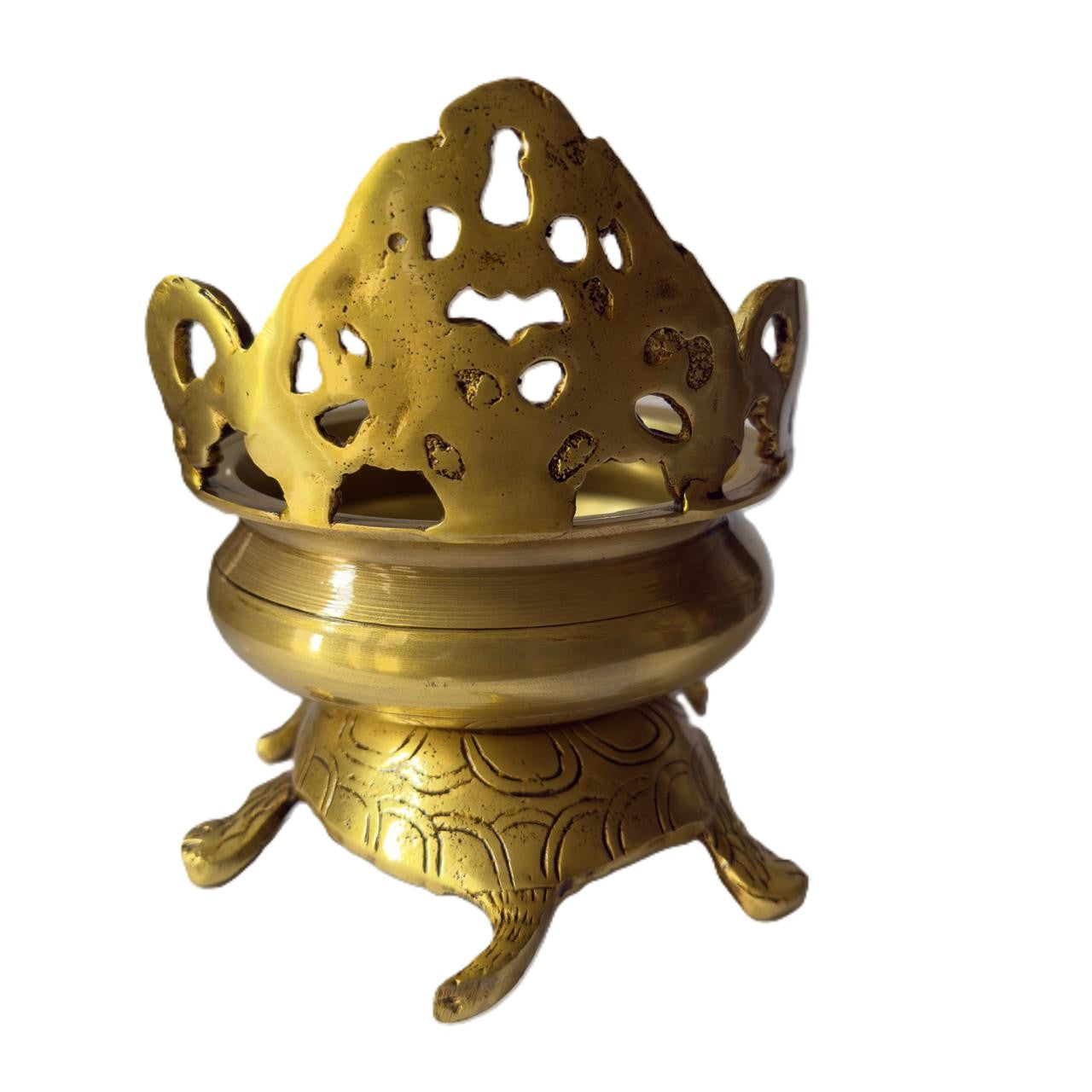 Svarn Studio Brass Designer Urli with Tortoise Base | Vastu Yantra | Antique Gold | 22 cm