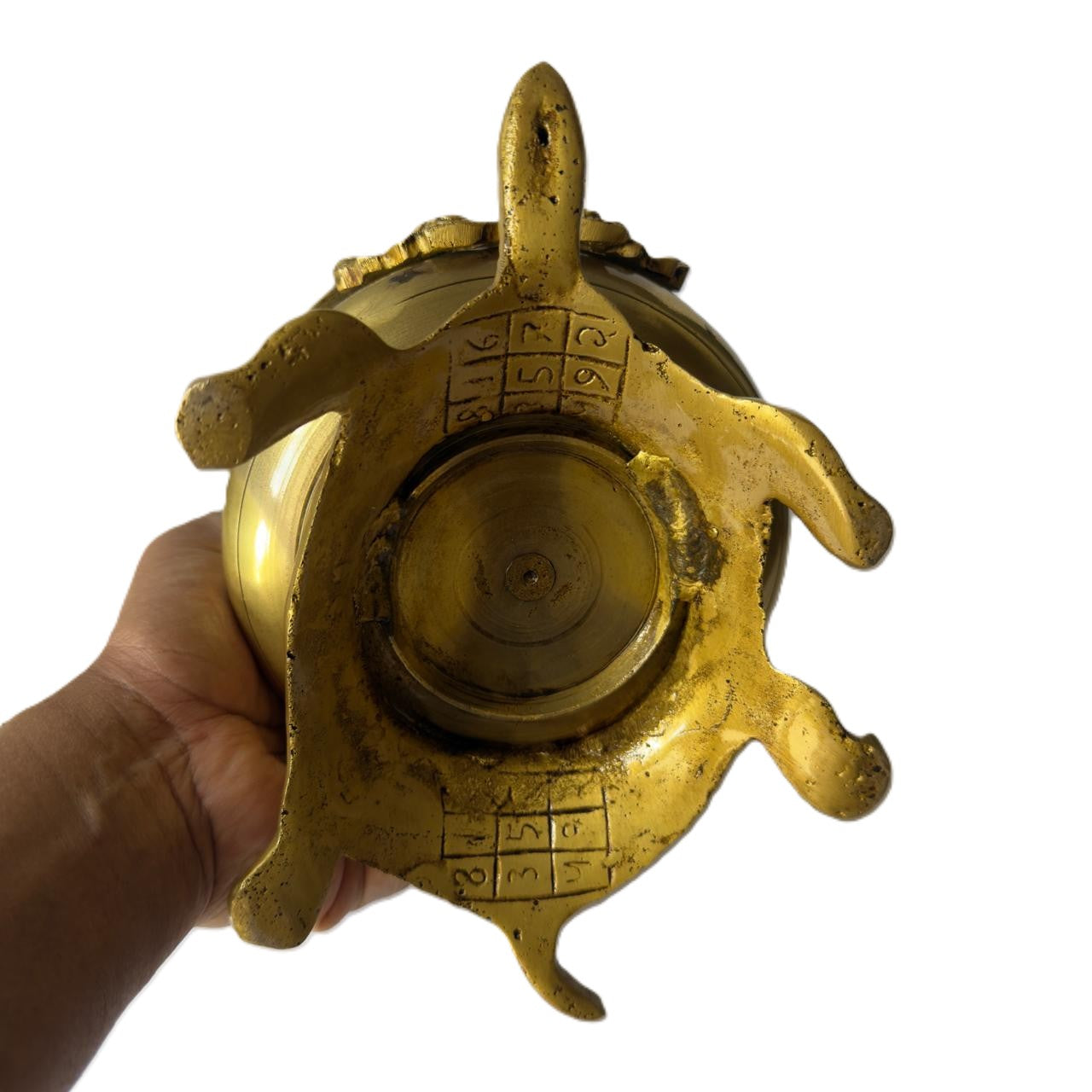 Svarn Studio Brass Designer Urli with Tortoise Base | Vastu Yantra | Antique Gold | 22 cm