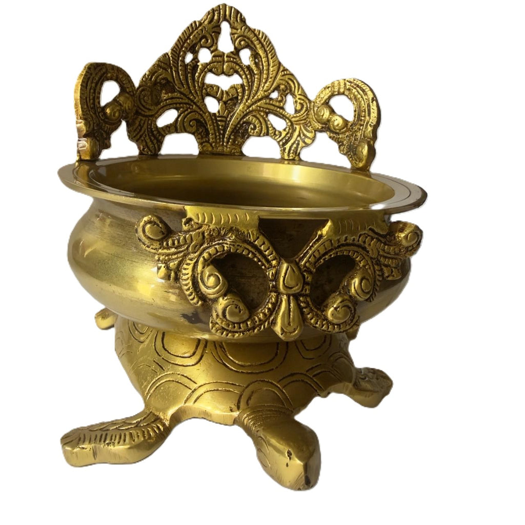Svarn Studio Brass Designer Urli with Tortoise Base | Vastu Yantra | Antique Gold | 22 cm