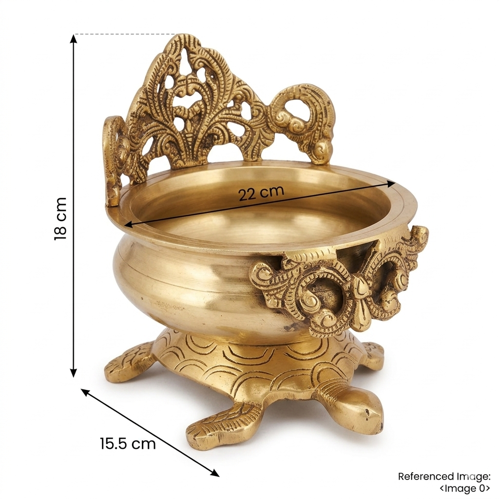 Svarn Studio Brass Designer Urli with Tortoise Base | Vastu Yantra | Antique Gold | 22 cm