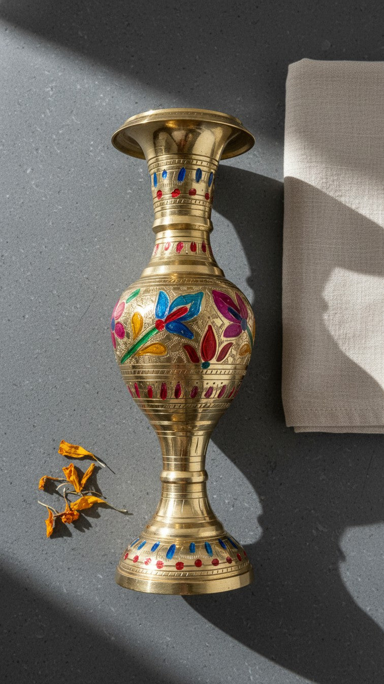Pure Brass Meenakari Floor Vase – Floral Crown | Handcrafted Decorative Vase | Svarn Studio