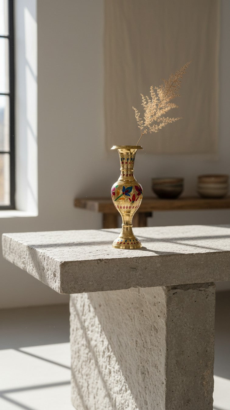 Pure Brass Meenakari Floor Vase – Floral Crown | Handcrafted Decorative Vase | Svarn Studio
