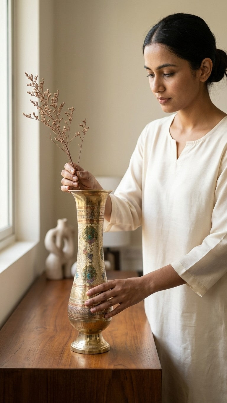 Pure Brass Meenakari Floor Vase – Classic | Handcrafted Decorative Vase | Svarn Studio