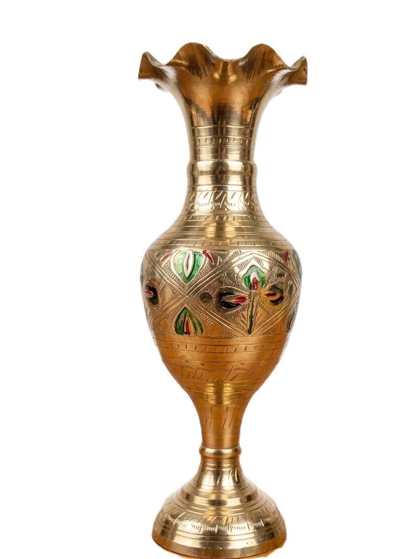 Pure Brass Meenakari Trumpet Vase | Handcrafted Floral Enamel Design | Svarn Studio
