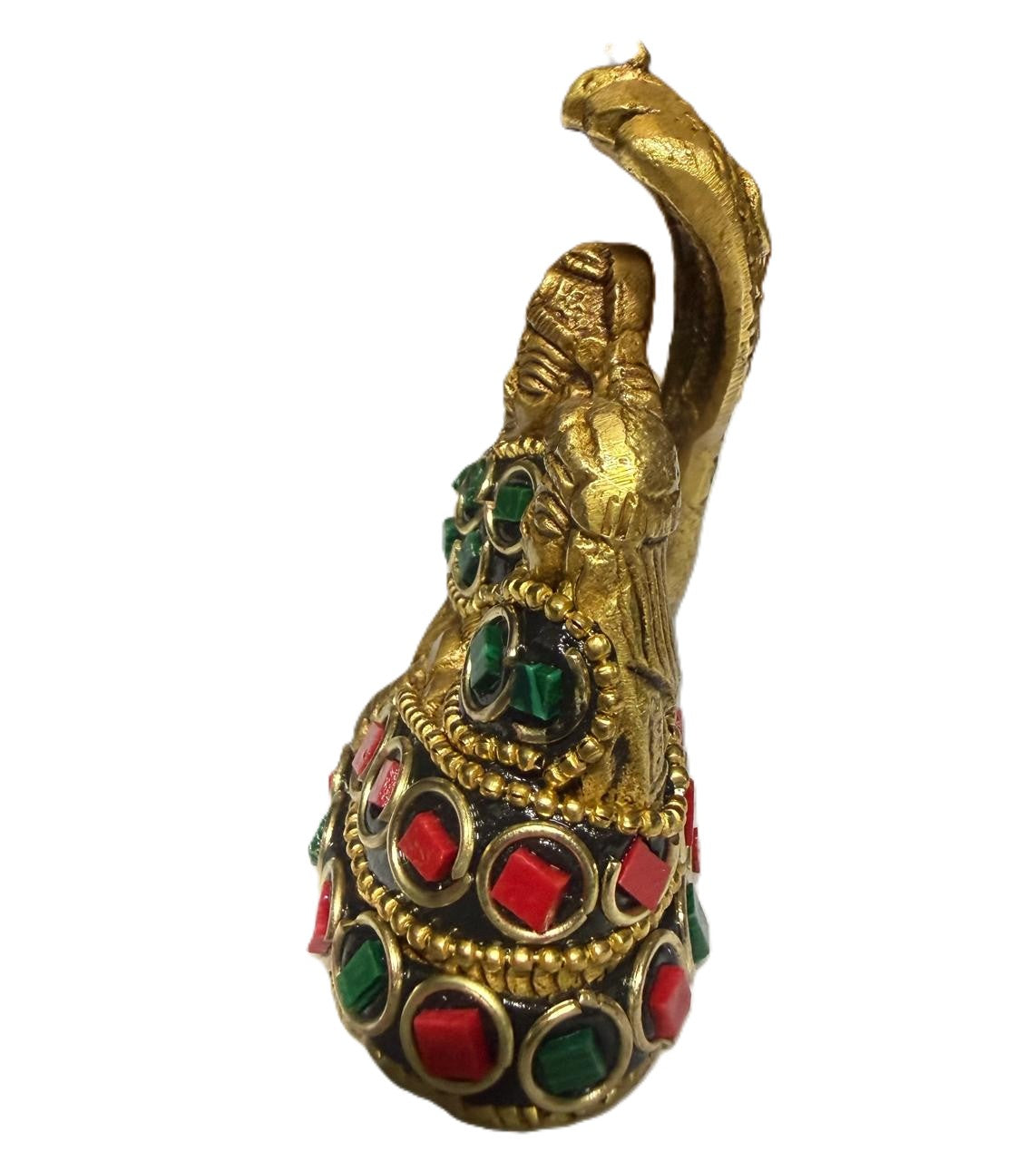 Svarn Studio Vishnu Lakshmi Brass Idol, Gold Finish, Red & Green Gemstone Work, Shesha Naga Canopy, 6x7 cm, Home Temple Décor