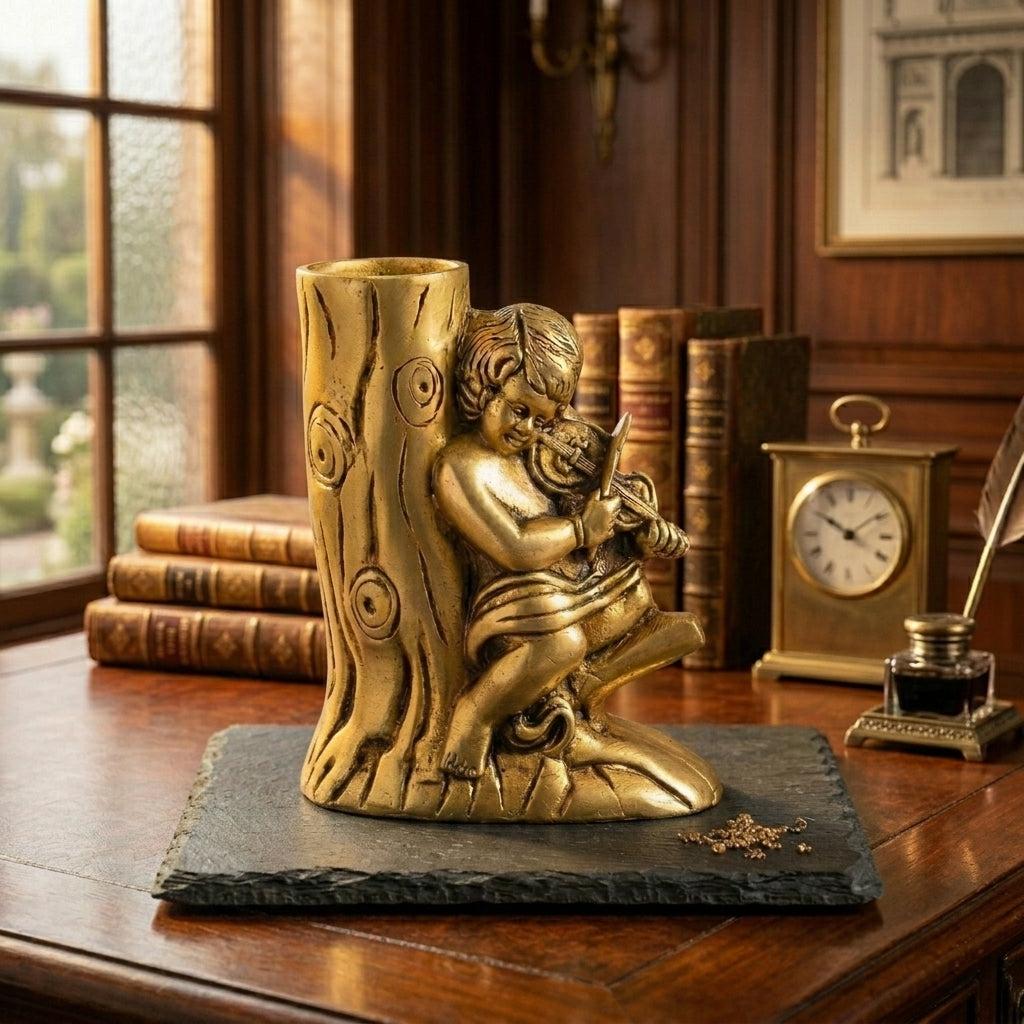 Svarn Studio Brass Pen Stand, Handcrafted Premium Antique Fine Design