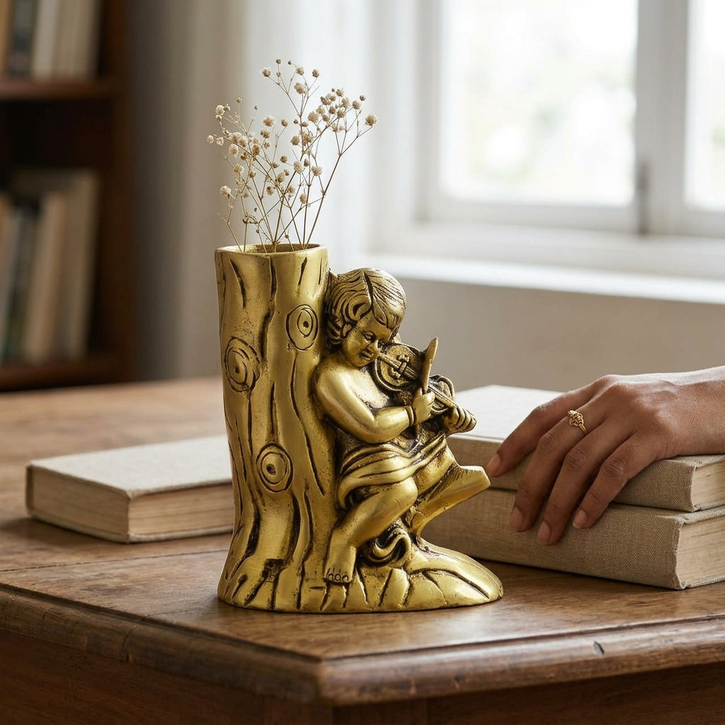 Svarn Studio Brass Pen Stand, Handcrafted Premium Antique Fine Design