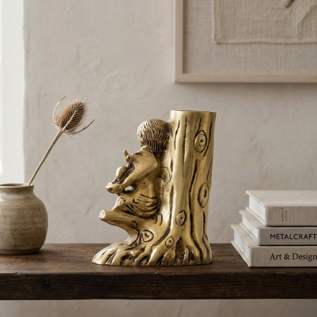 Svarn Studio Brass Pen Stand, Handcrafted Premium Antique Fine Design