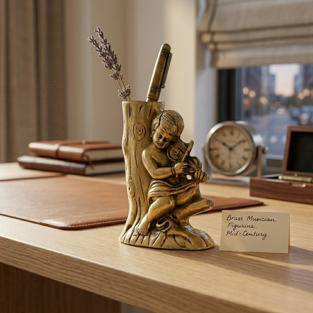 Svarn Studio Brass Pen Stand, Handcrafted Premium Antique Fine Design