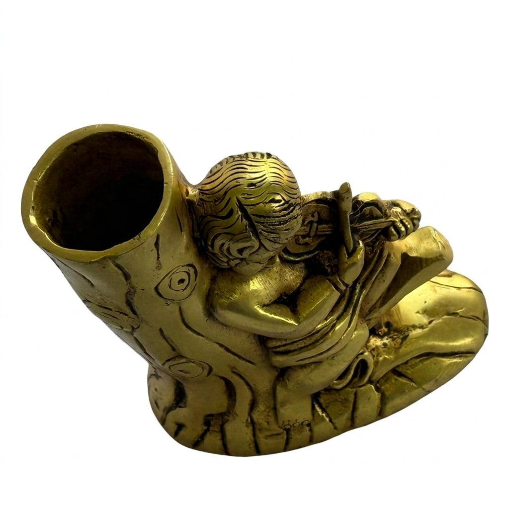 Svarn Studio Brass Pen Stand, Handcrafted Premium Antique Fine Design