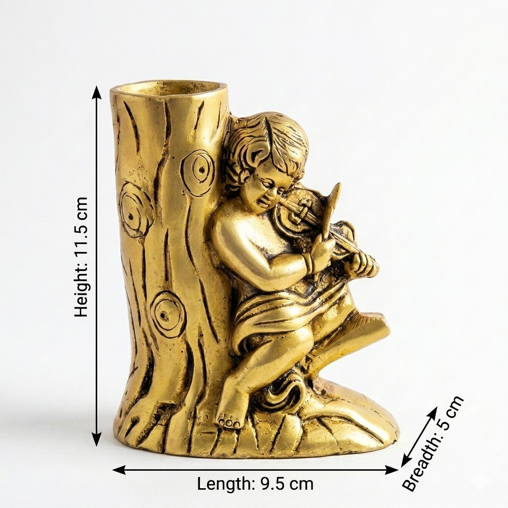 Svarn Studio Brass Pen Stand, Handcrafted Premium Antique Fine Design