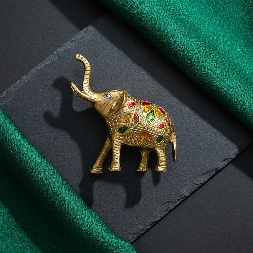 Brass Elephant Set of 3 | Hand-Painted Decorative Figurines | Svarn Studio