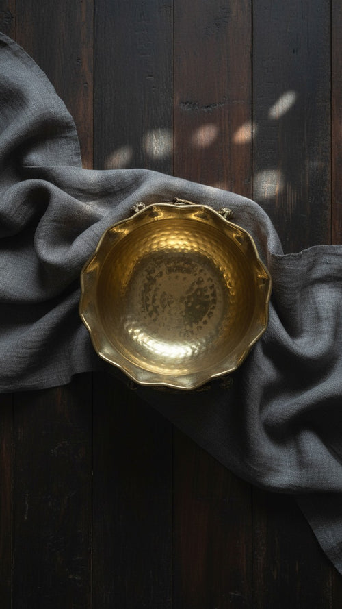 Svarn Studio pure antique brass rose bowl handcrafted urli floating flower bowl hammered finish home decor