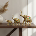 Brass Elephant Set of 3 | Hand-Painted Decorative Figurines | Svarn Studio